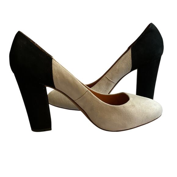Madewell Womens Black Cream Suede Classic Pump Size 10 Block Heels Office Work - Picture 10 of 12